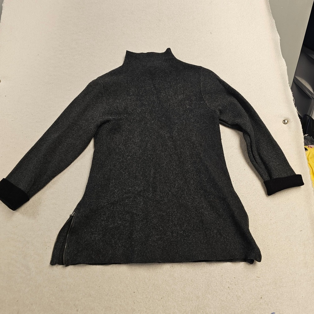 Tahari Womens Mock Neck Side Zip Sweater Charcoal Gray Marled Knit Small